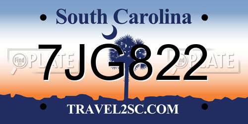 7JG822 South Carolina License Plate