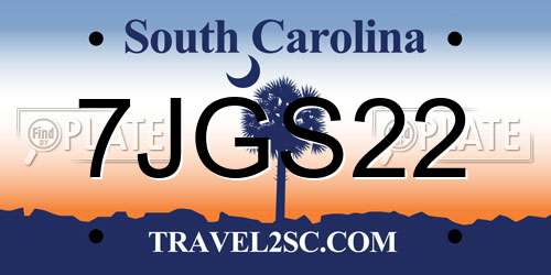 7JGS22 South Carolina License Plate