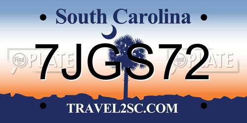 7JGS72 South Carolina License Plate