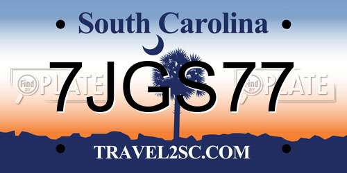 7JGS77 South Carolina License Plate