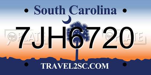 7JH6720 South Carolina License Plate