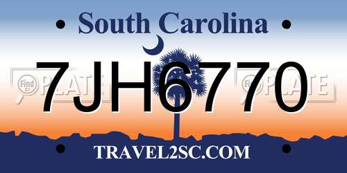 7JH6770 South Carolina License Plate