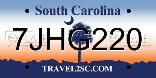 7JHG220 South Carolina License Plate