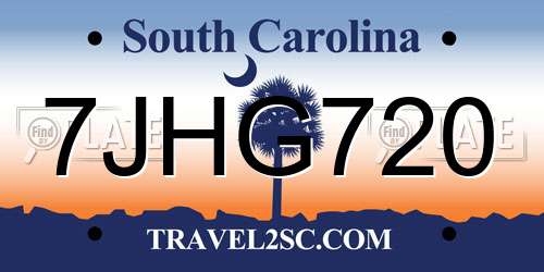 7JHG720 South Carolina License Plate