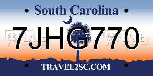 7JHG770 South Carolina License Plate