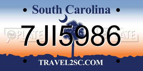 7JI5986 South Carolina License Plate
