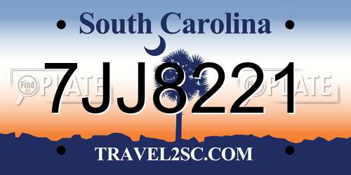 7JJ8221 South Carolina License Plate