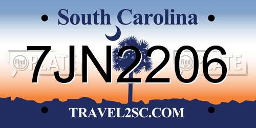 7JN2206 South Carolina License Plate