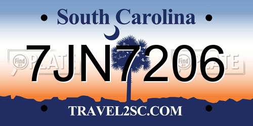 7JN7206 South Carolina License Plate