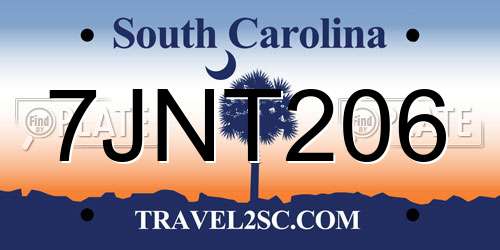 7JNT206 South Carolina License Plate