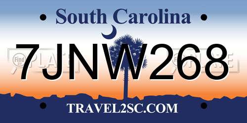 7JNW268 South Carolina License Plate