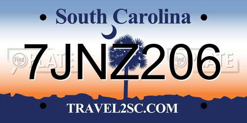 7JNZ206 South Carolina License Plate