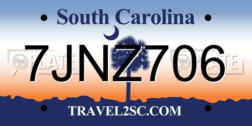 7JNZ706 South Carolina License Plate