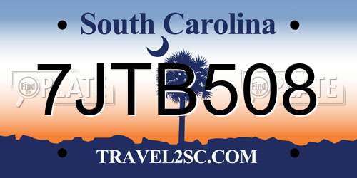 7JTB508 South Carolina License Plate
