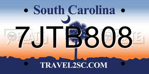 7JTB808 South Carolina License Plate