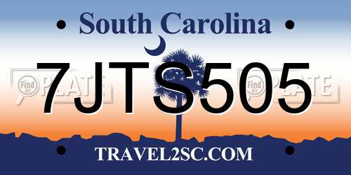 7JTS505 South Carolina License Plate