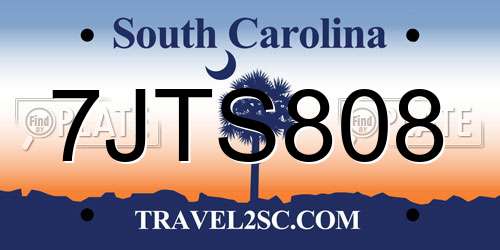 7JTS808 South Carolina License Plate