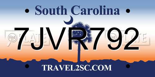7JVR792 South Carolina License Plate