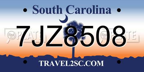 7JZ8508 South Carolina License Plate