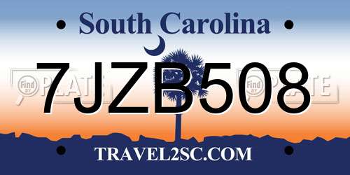 7JZB508 South Carolina License Plate