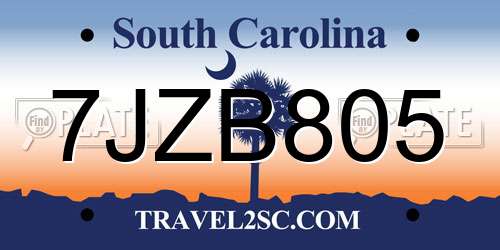 7JZB805 South Carolina License Plate