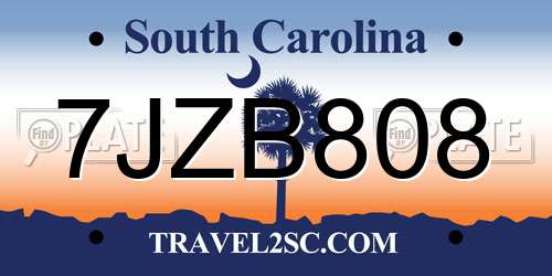 7JZB808 South Carolina License Plate