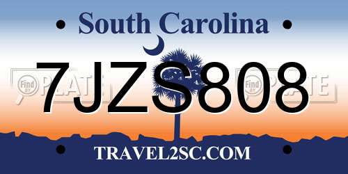 7JZS808 South Carolina License Plate