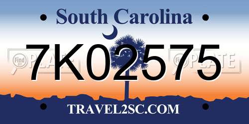 7K02575 South Carolina License Plate