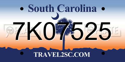 7K07525 South Carolina License Plate