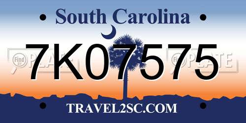 7K07575 South Carolina License Plate