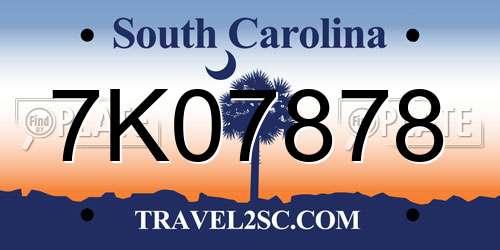 7K07878 South Carolina License Plate