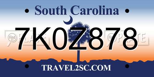 7K0Z878 South Carolina License Plate