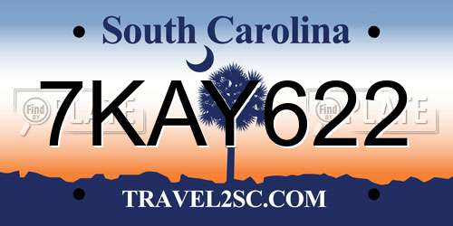 7KAY622 South Carolina License Plate