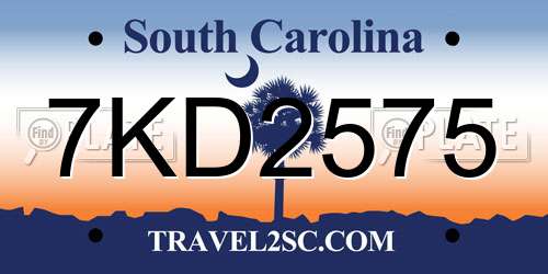 7KD2575 South Carolina License Plate