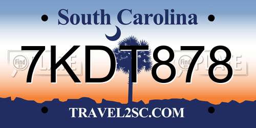 7KDT878 South Carolina License Plate