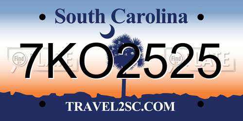 7KO2525 South Carolina License Plate