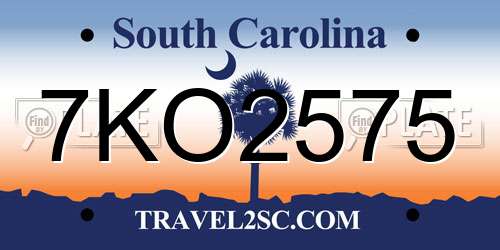 7KO2575 South Carolina License Plate