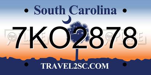 7KO2878 South Carolina License Plate