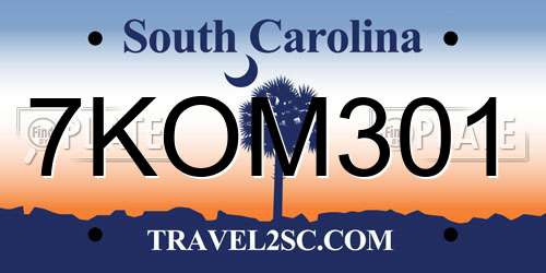 7KOM301 South Carolina License Plate