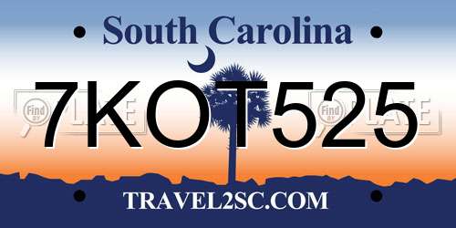 7KOT525 South Carolina License Plate