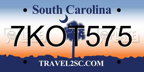 7KOT575 South Carolina License Plate