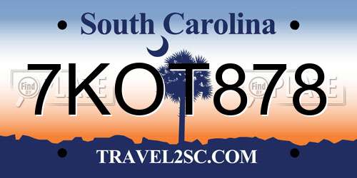 7KOT878 South Carolina License Plate