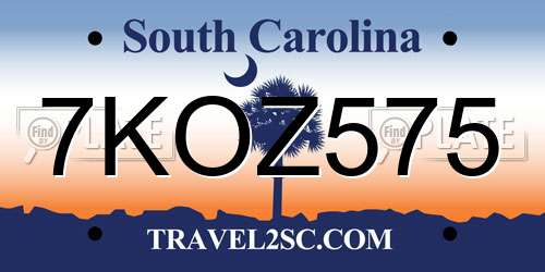 7KOZ575 South Carolina License Plate