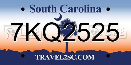 7KQ2525 South Carolina License Plate