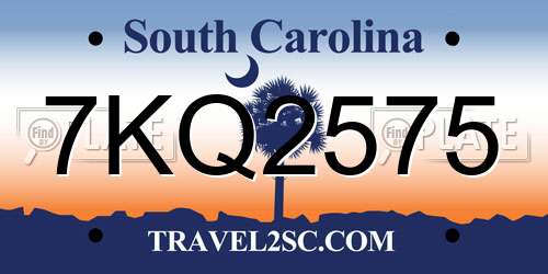 7KQ2575 South Carolina License Plate