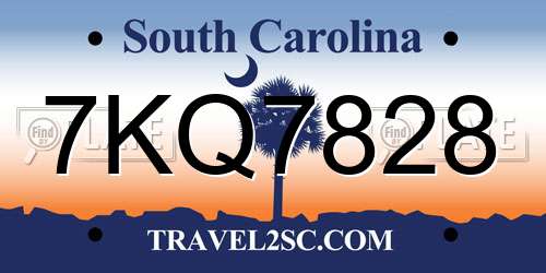 7KQ7828 South Carolina License Plate