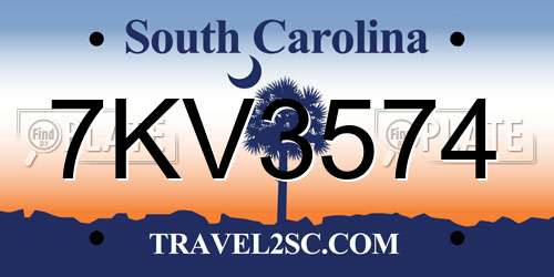 7KV3574 South Carolina License Plate