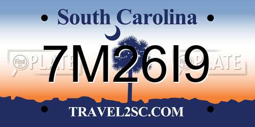 7M26I9 South Carolina License Plate