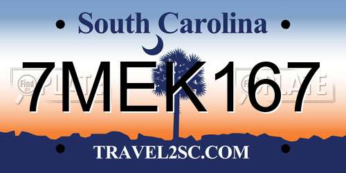 7MEK167 South Carolina License Plate