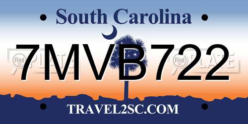 7MVB722 South Carolina License Plate